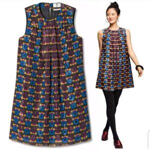 Anna Sui Sleeveless Mini Dress in Blue, Purple & Gold Floral Print